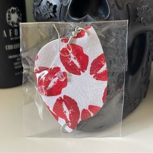 3/$15 Valentine’s Day Red Lips Kiss Lips on White Faux Leather Earrings